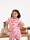 Spring Strawberry Bow Short Sleeve Shorts Pajama Set - 1