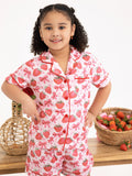 Spring Strawberry Bow Short Sleeve Shorts Pajama Set - 3