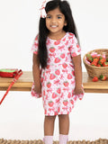 Summer Strawberry Bow Girls Short Sleeve Dress - 1