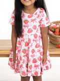 Summer Strawberry Bow Girls Short Sleeve Dress - 3
