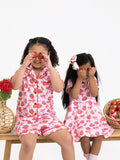 Spring Strawberry Bow Short Sleeve Shorts Pajama Set - 6