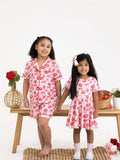 Summer Strawberry Bow Girls Short Sleeve Dress - 6