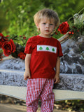 Christmas Smocking Embroidered Christmas Tree Plaid Boys Set - 1