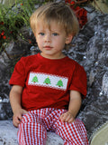 Christmas Smocking Embroidered Christmas Tree Plaid Boys Set - 3