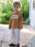 Thanksgiving Boys Embroidered Shirt Gingham Pants Set Fall Outfit - 2