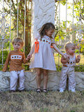 Thanksgiving Boys Embroidered Shirt Gingham Pants Set Fall Outfit - 10