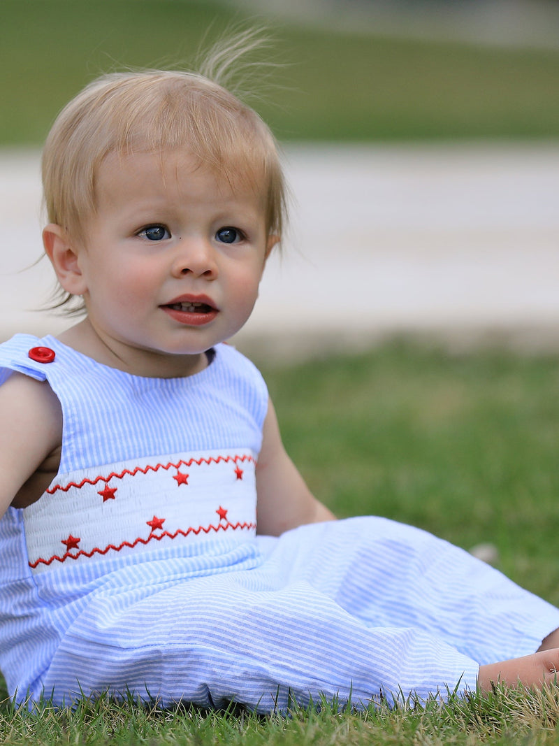 4th of july Star Embroidery Smock Boys Romper - 1