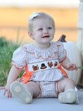 Thanksgiving Smocked Girls Dress Bloomer Set Turkey Embroidery - 1