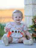 Thanksgiving Smocked Girls Dress Bloomer Set Turkey Embroidery - 2