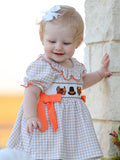 Thanksgiving Smocked Girls Dress Bloomer Set Turkey Embroidery - 5