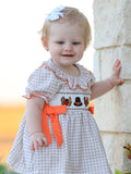 Thanksgiving Smocked Girls Dress Bloomer Set Turkey Embroidery - 6