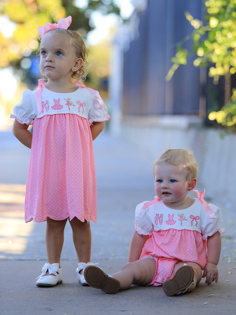 Pink Ballet Embroidery Bow Bubble Romper - 8