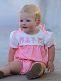 Pink Ballet Embroidery Bow Bubble Romper - 1