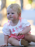 Pink Ballet Embroidery Bow Bubble Romper - 3