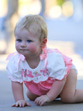Pink Ballet Embroidery Bow Bubble Romper - 2