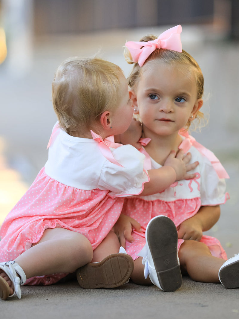 Pink Ballet Embroidery Bow Bubble Romper - 7