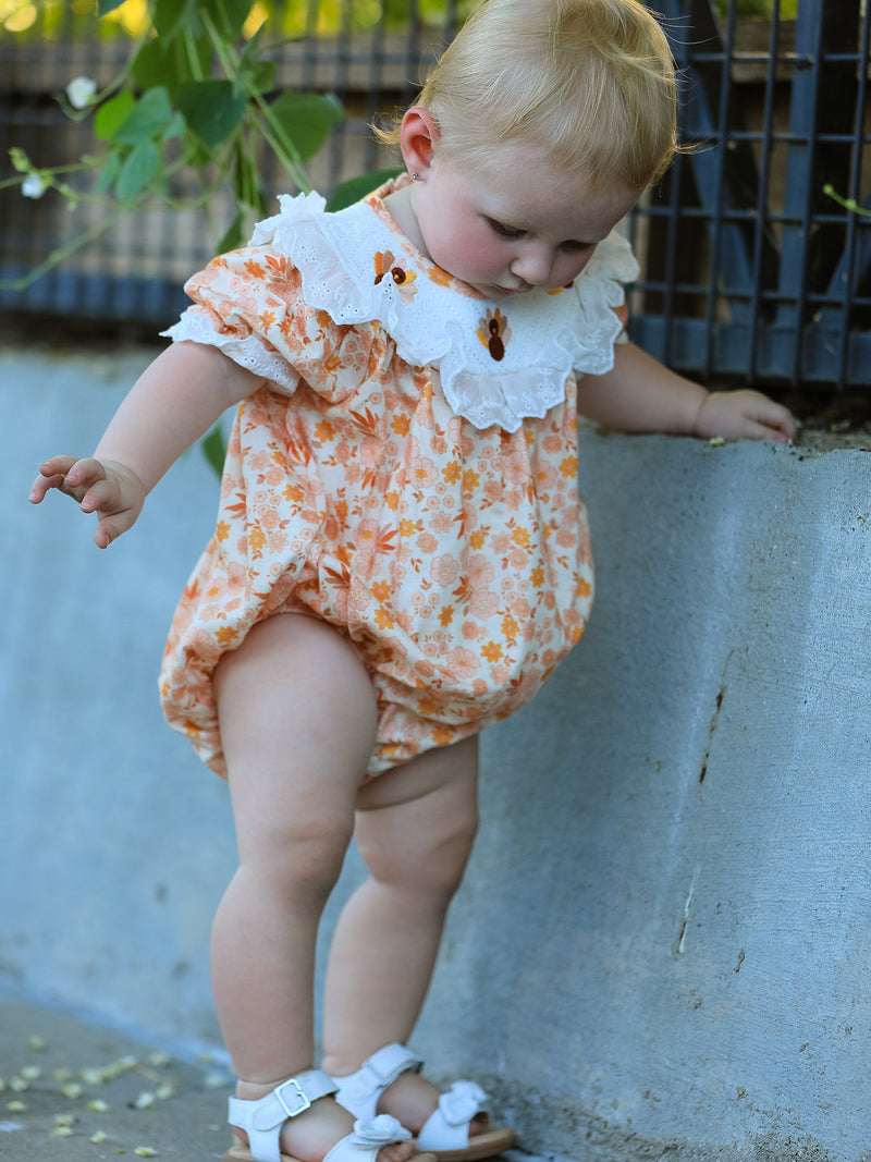 Thanksgiving Turkey Floral Lace Bubble Girls Romper - 3