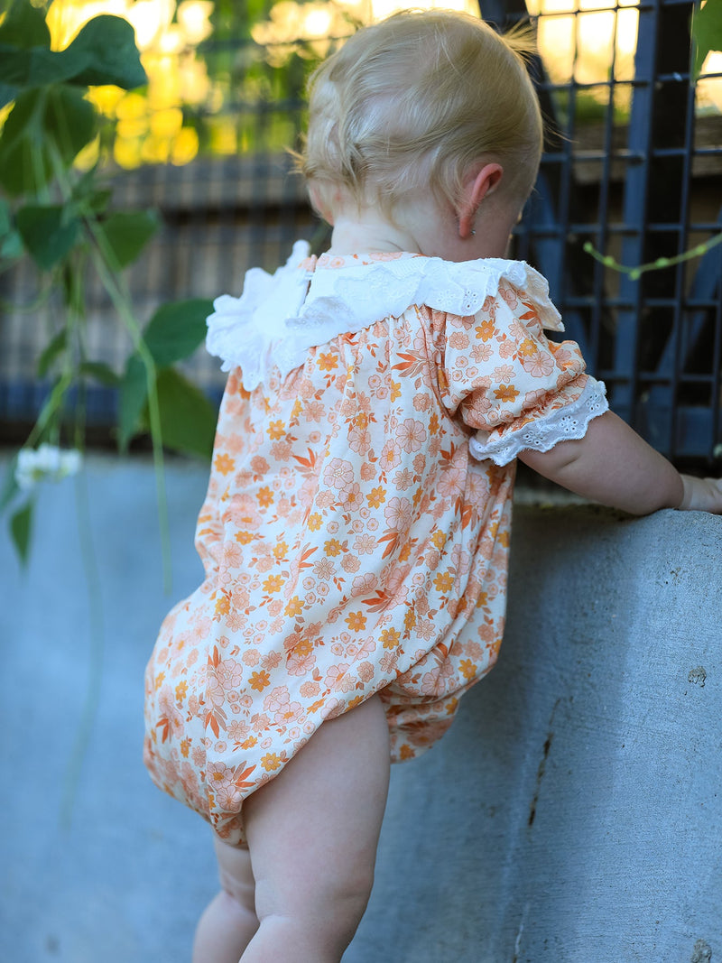 Thanksgiving Turkey Floral Lace Bubble Girls Romper - 4