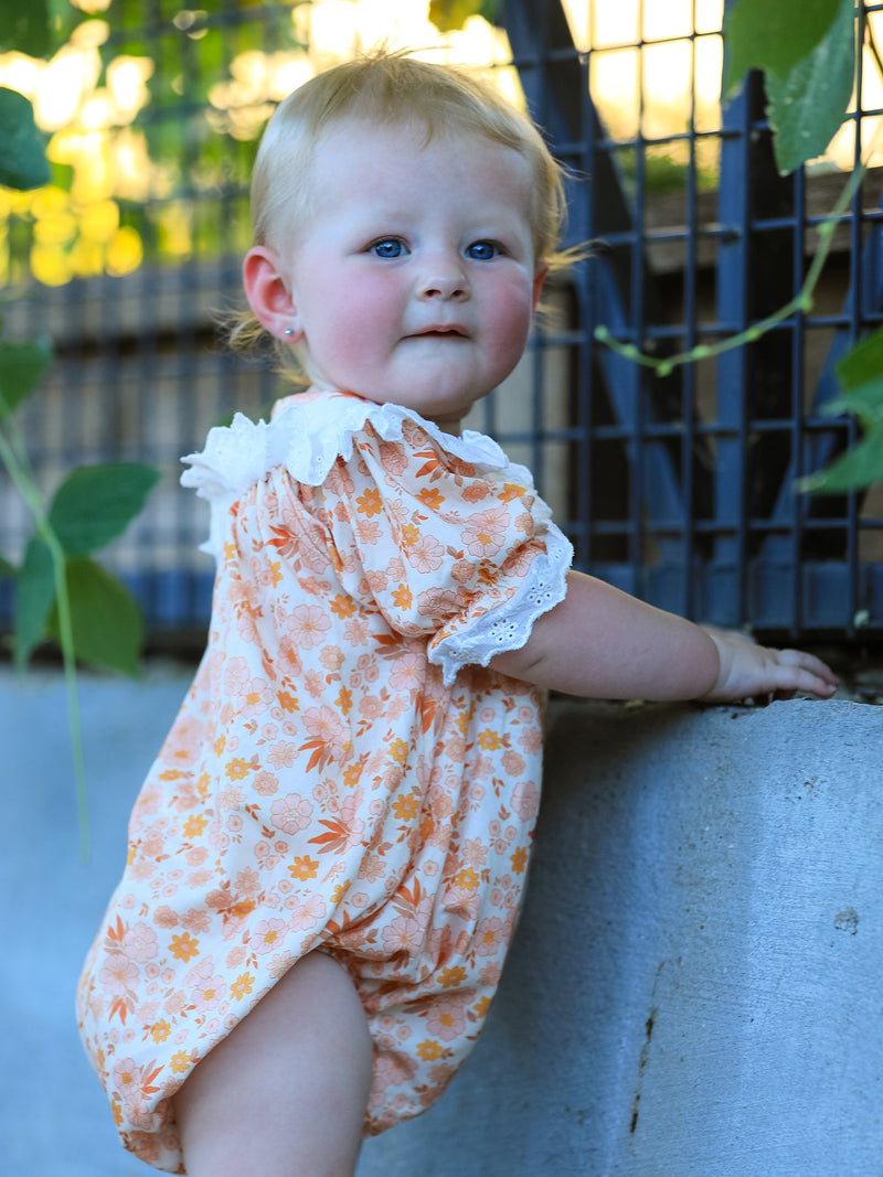 Thanksgiving Turkey Floral Lace Bubble Girls Romper - 5
