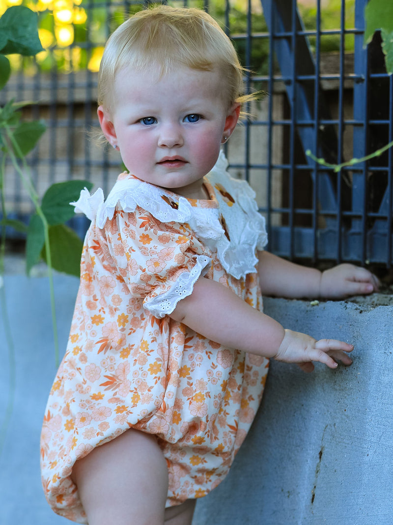 Thanksgiving Turkey Floral Lace Bubble Girls Romper - 6