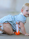 Fall Plaid Baby Girl Romper Pumpkin Bow Peter Pan Collar - 5