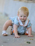 Fall Plaid Baby Girl Romper Pumpkin Bow Peter Pan Collar - 2