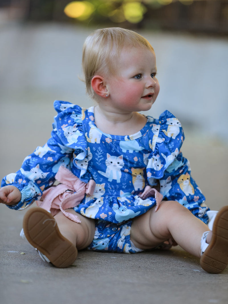 Fall Cat Print Girls Long Sleeve Romper - 2