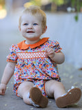 Fall Floral Smocked Petals Collar Girls Bubble Romper - 1