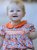 Fall Floral Smocked Petals Collar Girls Bubble Romper - 6