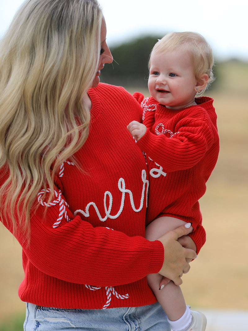 Christmas Candy Cane Merry Knit Baby Romper - 6