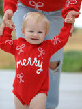 Christmas Candy Cane Merry Knit Baby Romper - 1
