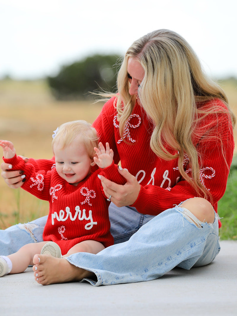 Christmas Candy Cane Merry Knit Baby Romper - 3