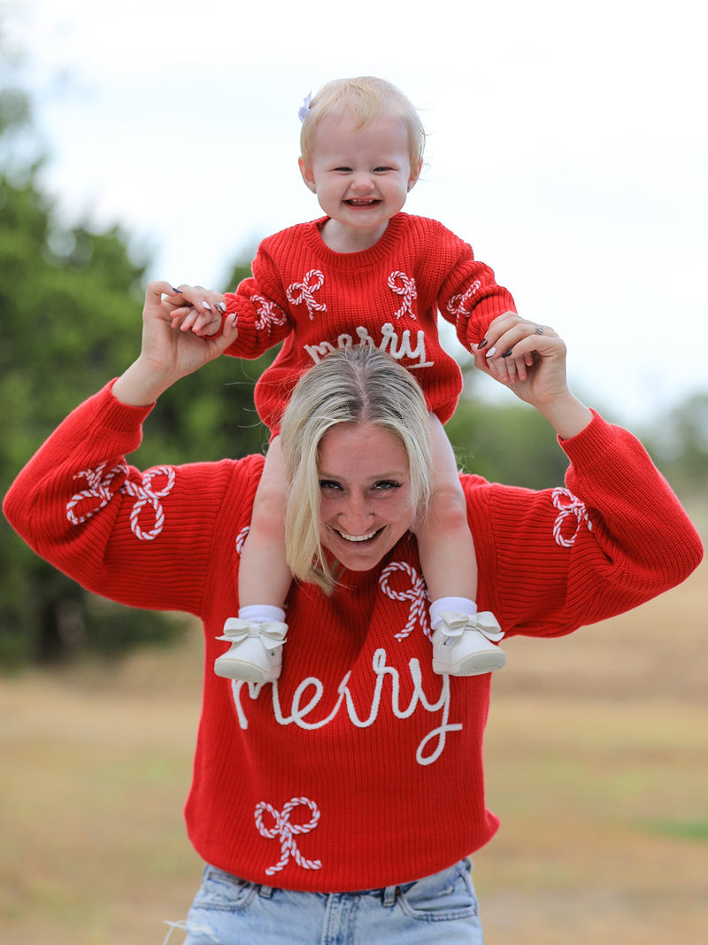 Christmas Candy Cane Merry Knit Baby Romper - 5