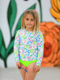 Summer Chicken Print Girls Long Sleeve Swim Set - 3