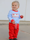 Christmas Santa Smocked Embroidered Boys Pant Set - 1