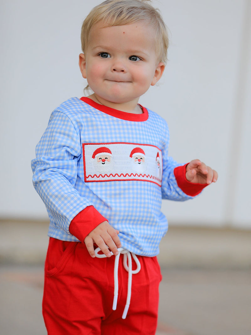 Christmas Santa Smocked Embroidered Boys Pant Set - 2