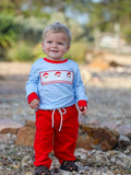 Christmas Santa Smocked Embroidered Boys Pant Set - 3