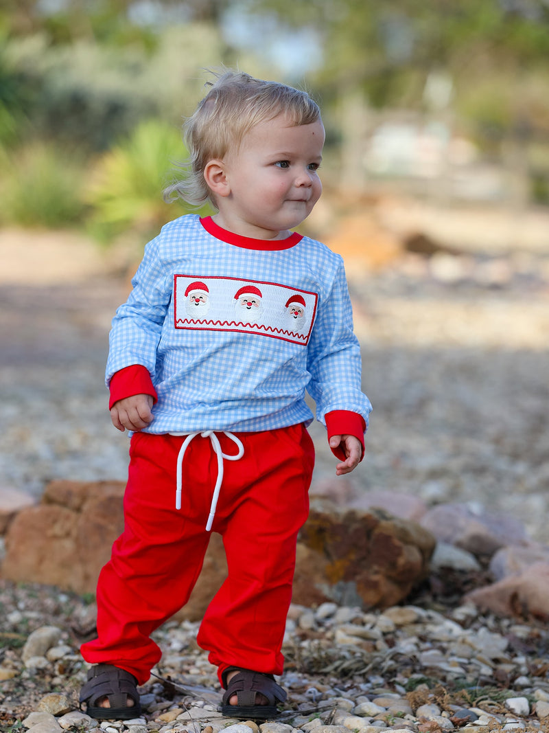 Christmas Santa Smocked Embroidered Boys Pant Set - 6