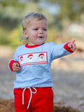 Christmas Santa Smocked Embroidered Boys Pant Set - 4