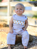 Fall Halloween & Thanksgiving  Pumpkin Smock Embroidered Boys Romper - 5