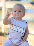 Fall Halloween & Thanksgiving  Pumpkin Smock Embroidered Boys Romper - 4