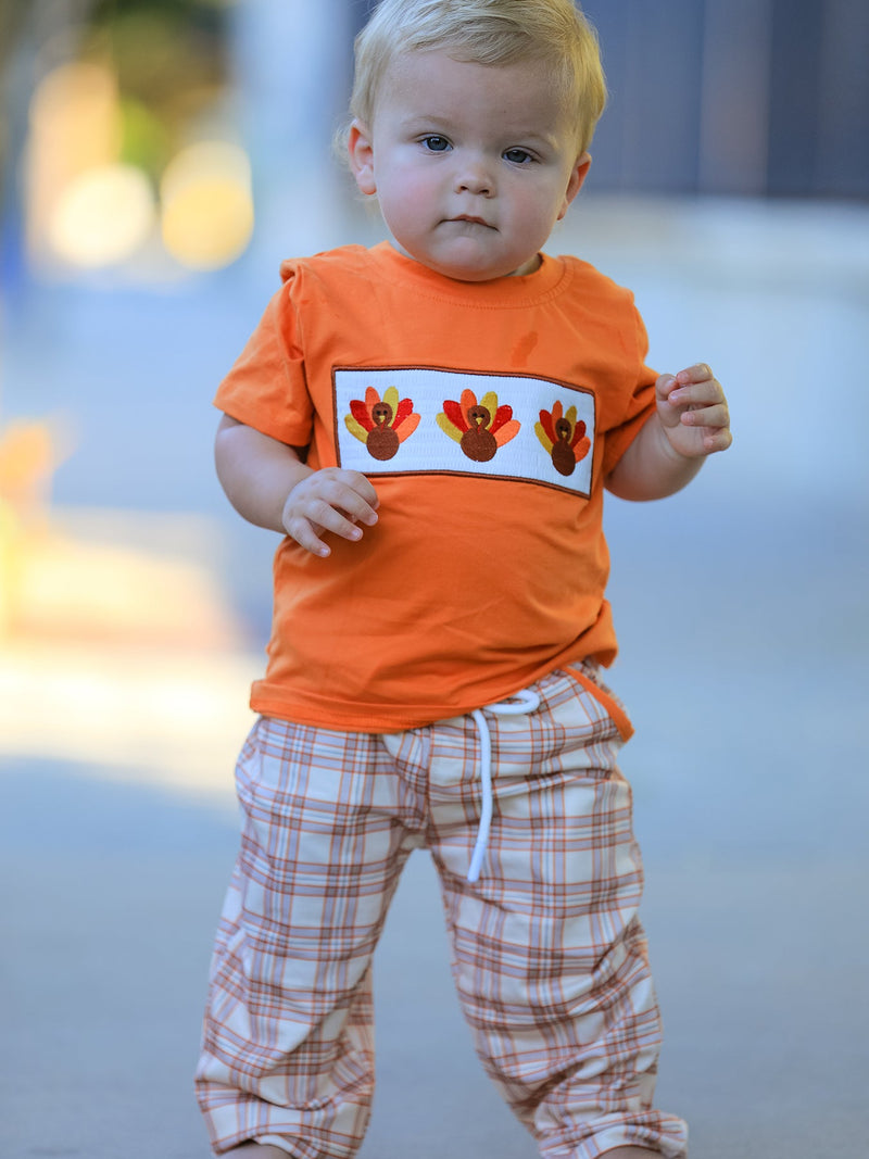 Thanksgiving Turkey Plaid Boys Pants Set - 2