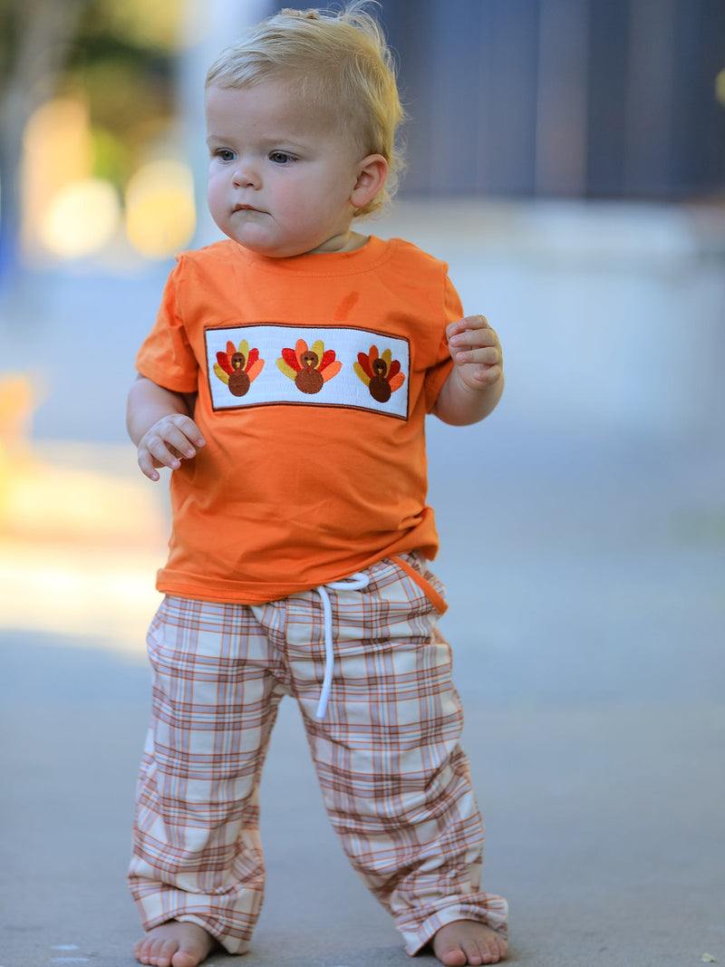 Thanksgiving Turkey Plaid Boys Pants Set - 3