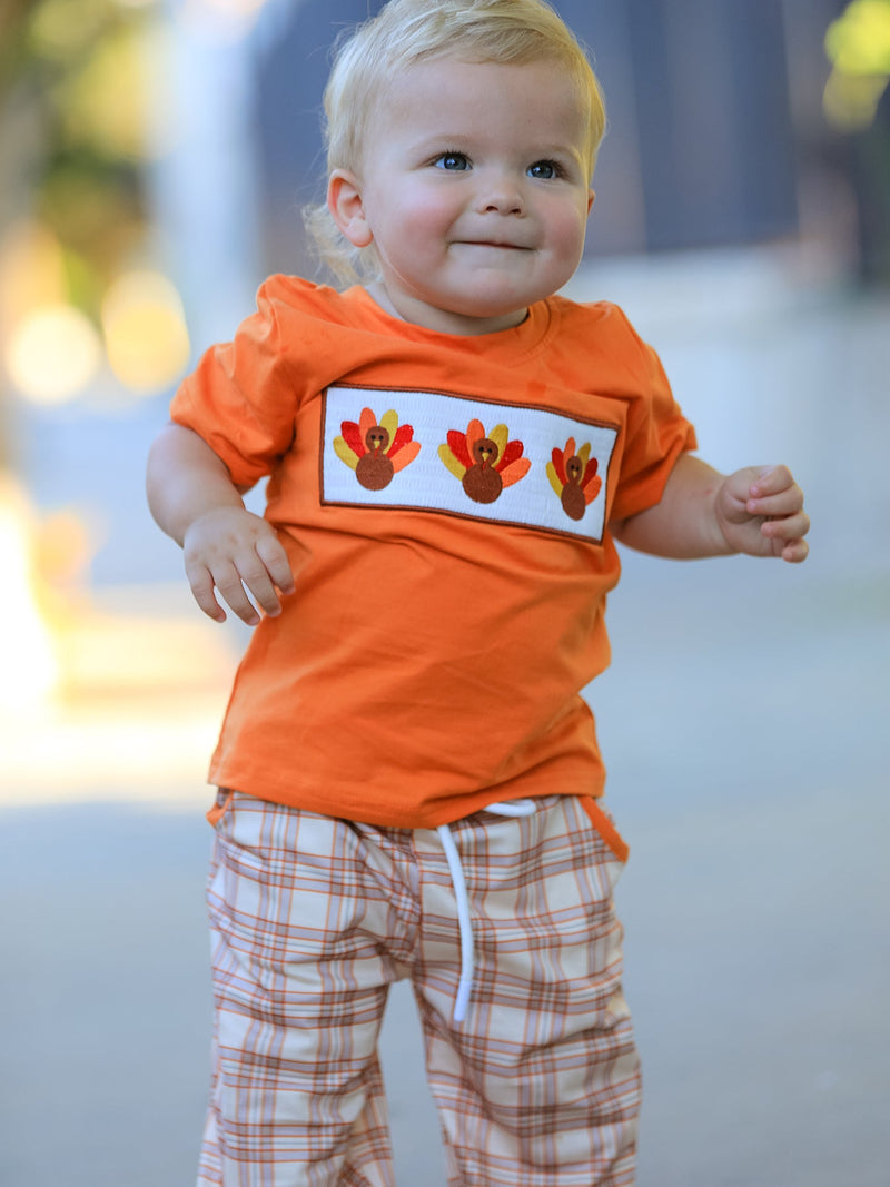 Thanksgiving Turkey Plaid Boys Pants Set - 1