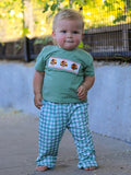 Fall Thanksgiving Chicken Smock Embroidered Green Plaid Boys 'Set - 5