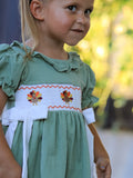 Fall Thanksgiving Chicken Smock Embroidered Green Plaid Boys 'Set - 6