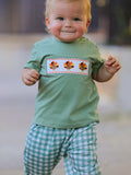 Fall Thanksgiving Chicken Smock Embroidered Green Plaid Boys 'Set - 7