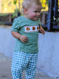 Fall Thanksgiving Chicken Smock Embroidered Green Plaid Boys 'Set - 8