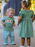 Fall Thanksgiving Chicken Smock Embroidered Green Plaid Boys 'Set - 4