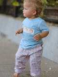 Fall Thanksgiving Plaid Chick Embroidery Smocking Boys Set - 4